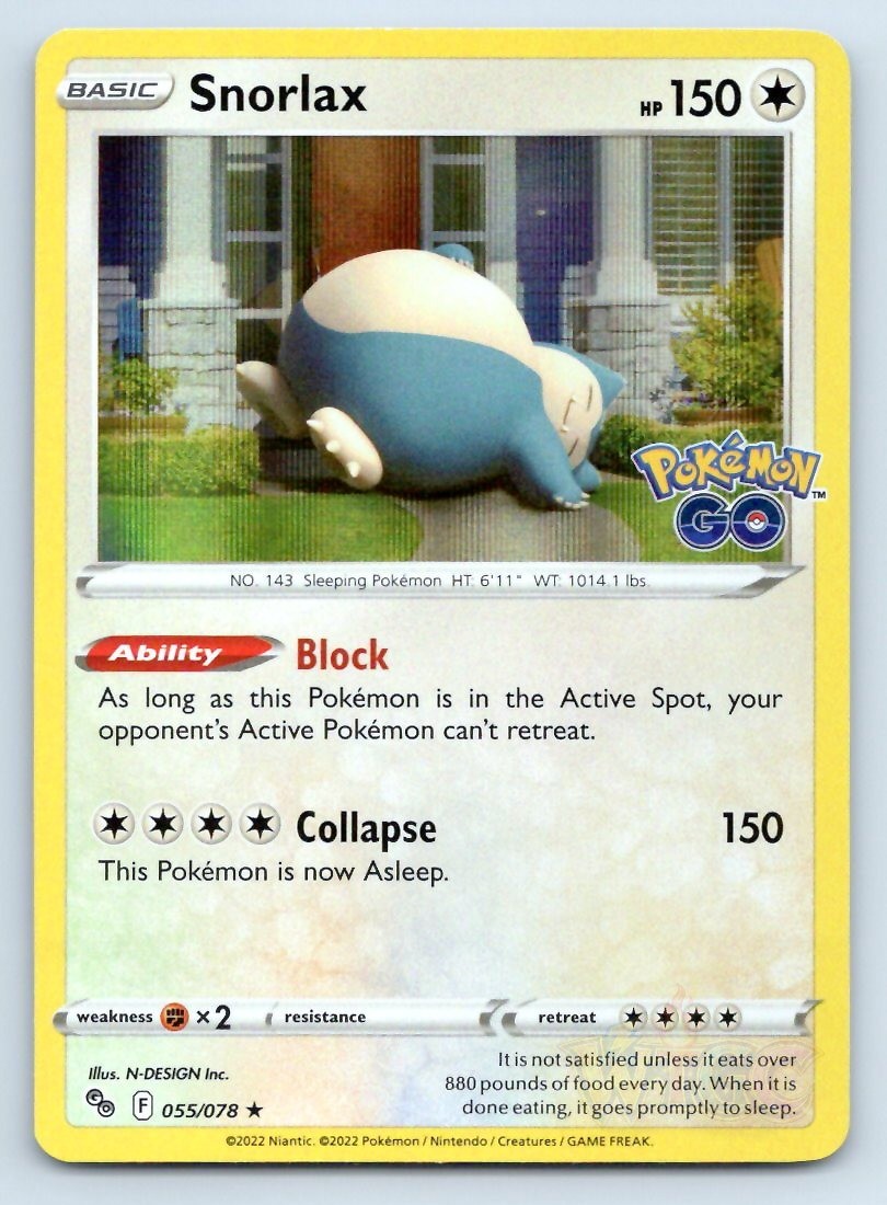 Pokemon Snorlax Pokemon GO PGO R HOLO 055/078 NM