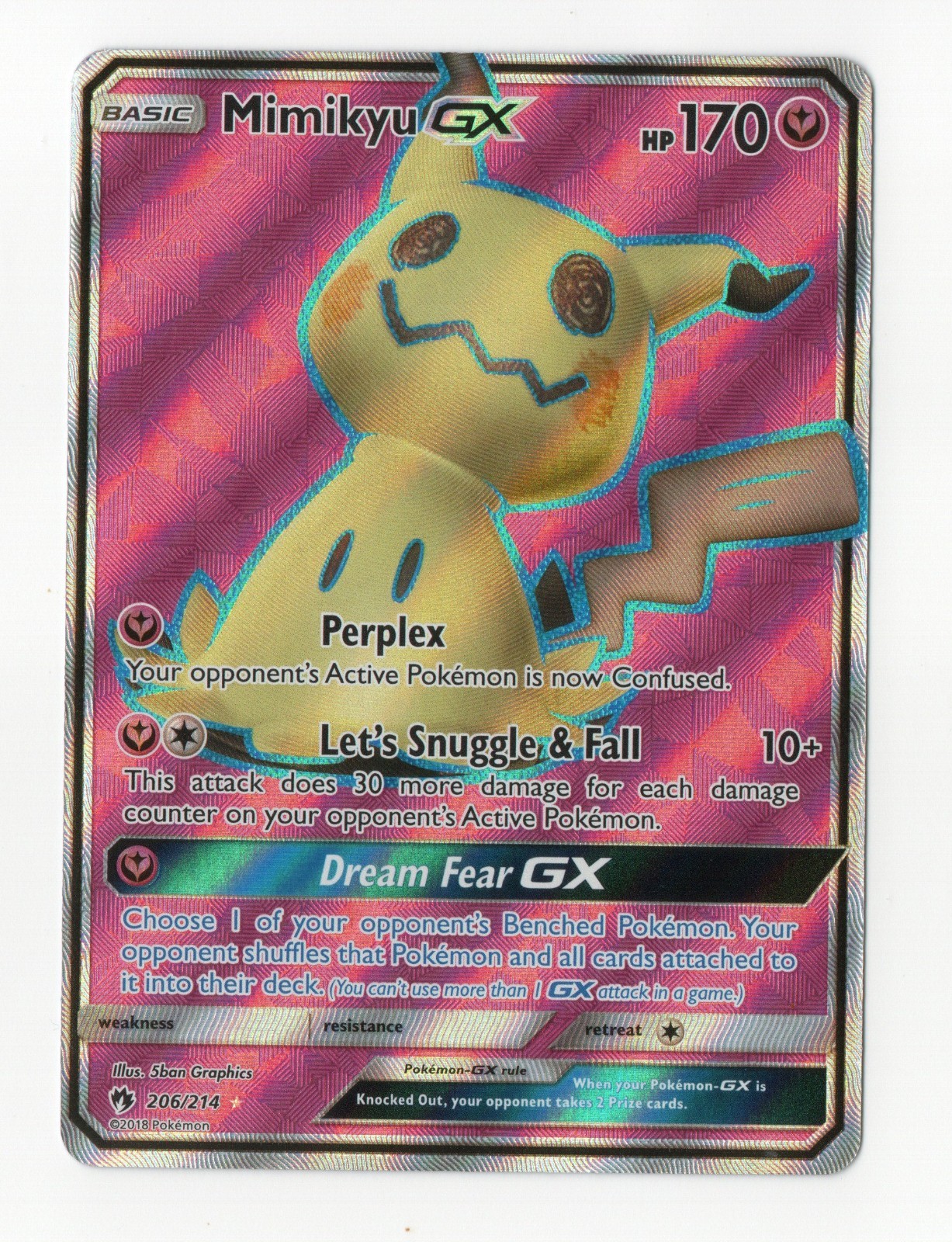 LP Mimikyu GX Full Art 206/214 Sun Moon Lost Thunder Pokemon card English