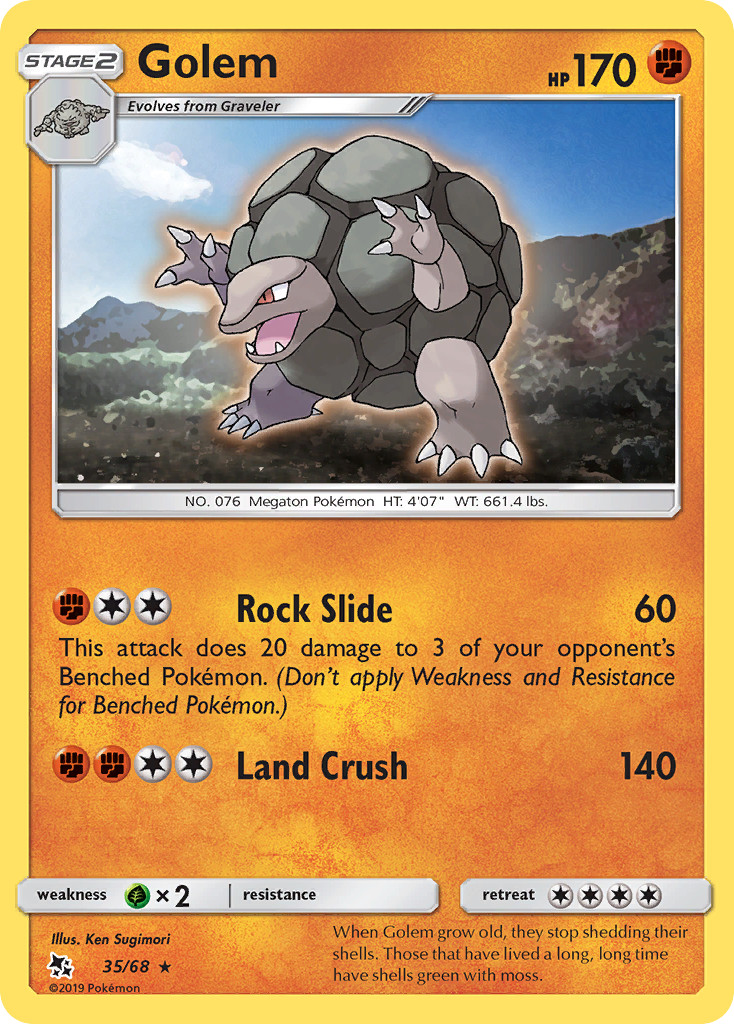 Golem 35/68 Rare Hidden Fates Pokemon Near Mint