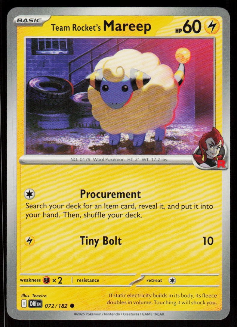 Team Rocket’s Mareep 072/182 Common Destined Rivals Pokemon Near Mint