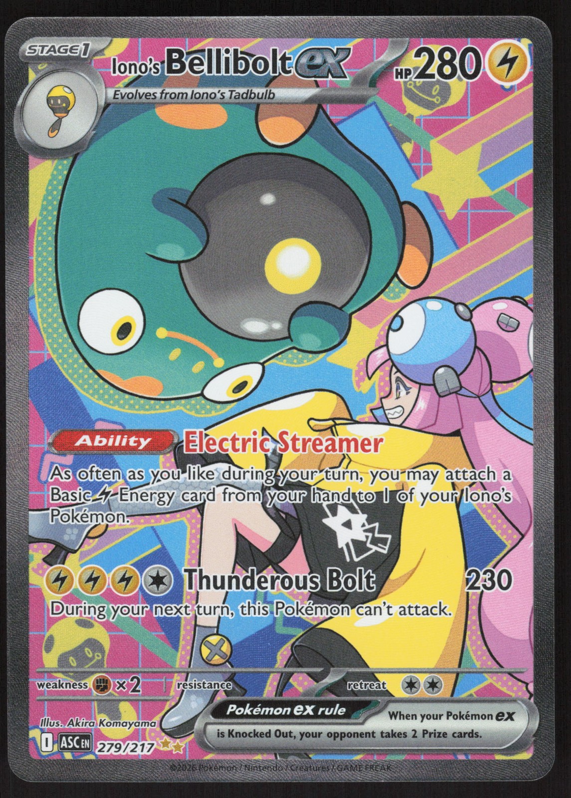 Pokemon Iono’s Bellibolt ex Special Illustration Rare 279/217 ME: Ascended He…