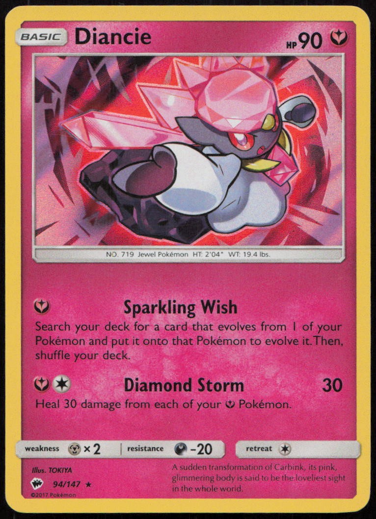Diancie 94/147 NM Burning Shadows Rare Holo Pokemon