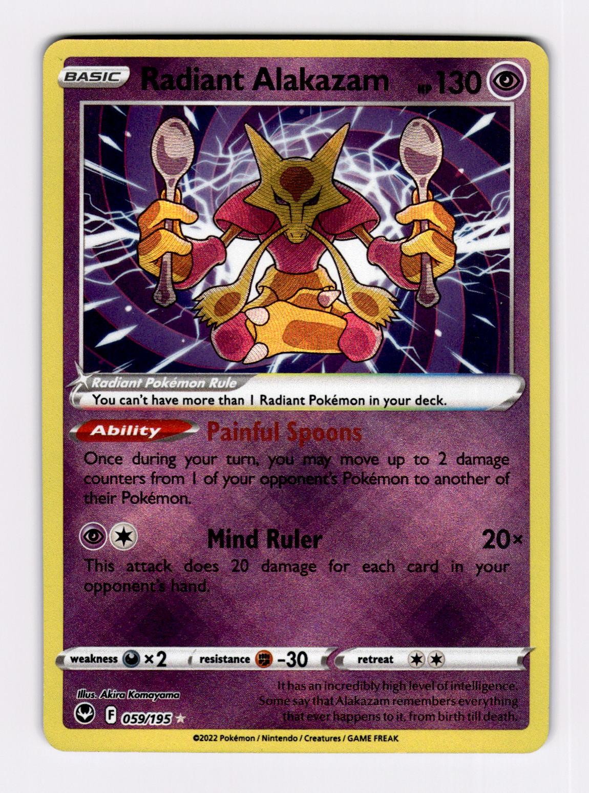 Radiant Alakazam 059/195 Radiant Rare Silver Tempest Pokemon Holo Near Mint