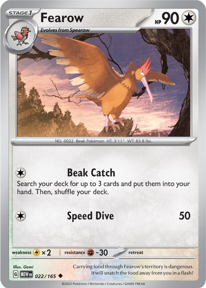 Fearow MEW 022/165 Pokémon SV: Scarlet & Violet 151 Uncommon Reverse Holofoil…