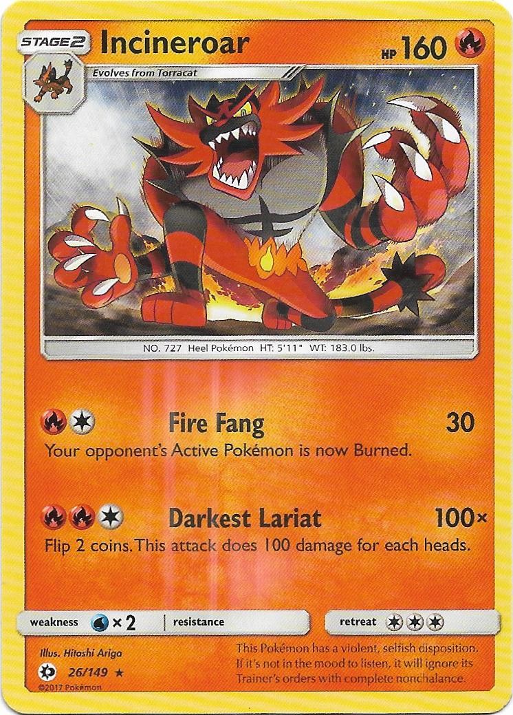 Incineroar 26/149 Rare SM Base Set Pokemon Near Mint