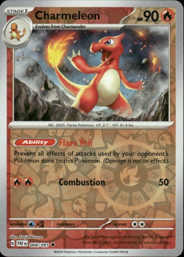 CHARMELEON 008/091 PALDEAN FATES UNCOMMON REVERSE HOLO POKEMON TONJI MATSUNO