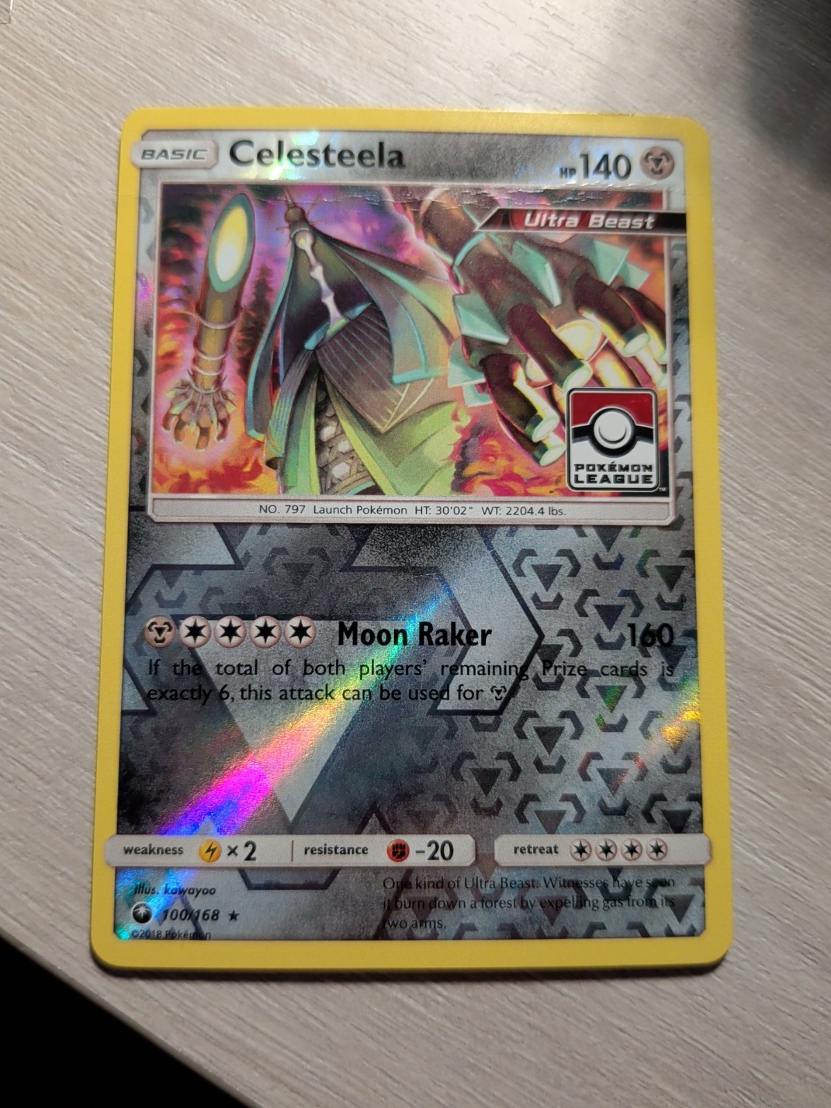 Celesteela 100/168 Reverse Holo Pokemon League Stamp Mod Played (see pics)