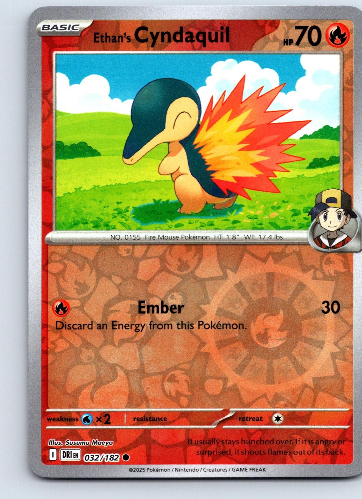 ETHAN’S CYNDAQUIL 032/182 DESTINED RIVALS POKEMON REVERSE HOLO SUSUMU MAEYA