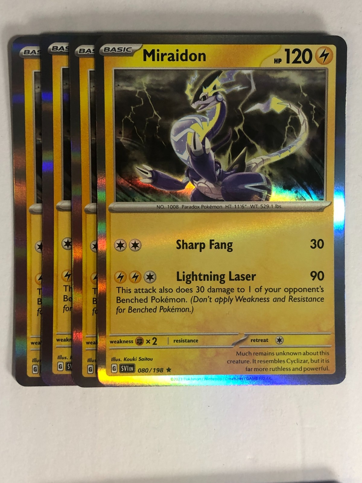 Pokemon TCG Scarlet & Violet 4x Playset Holographic Miraidon 080/198 Near Mint