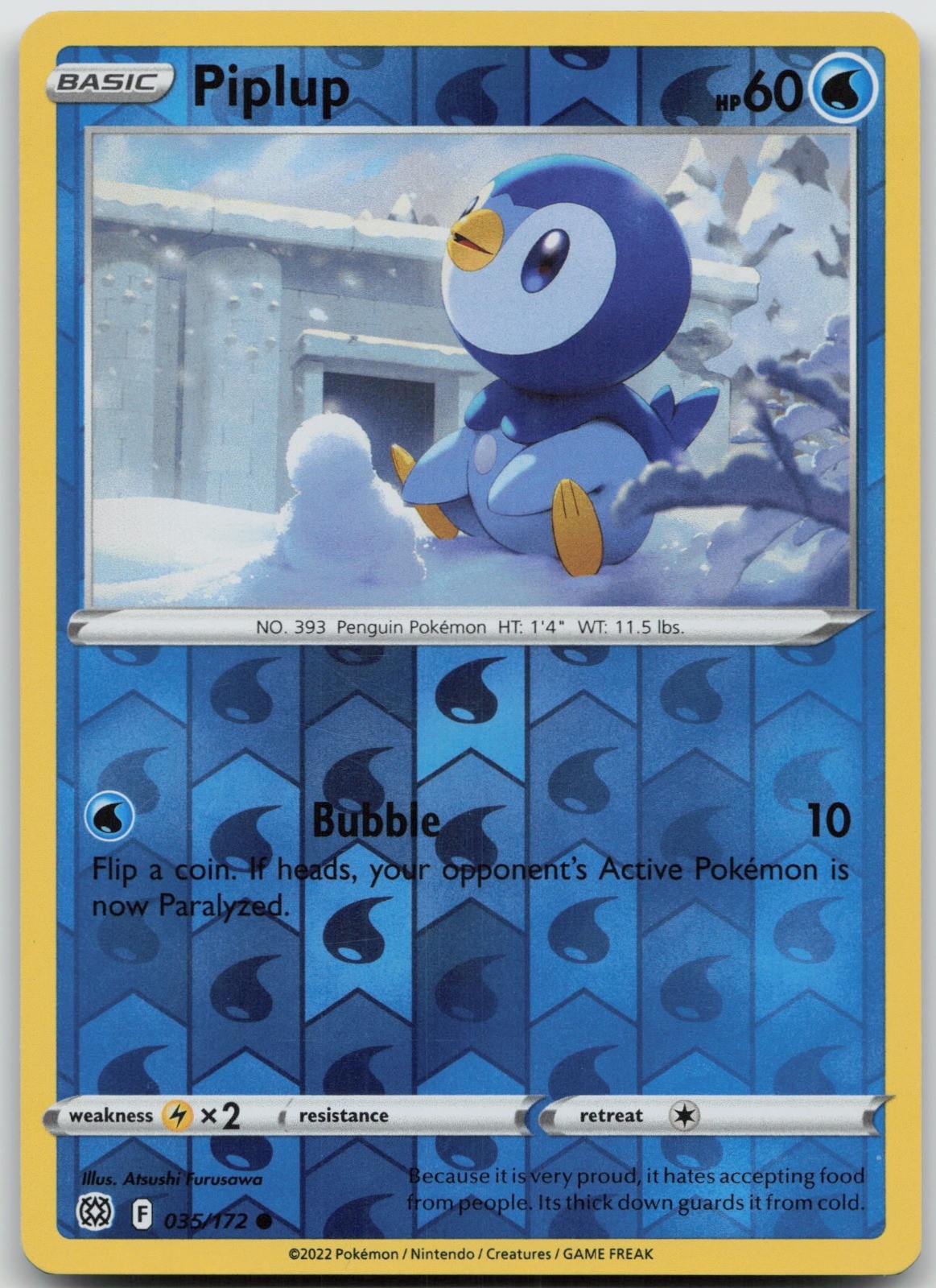 Piplup Common Reverse Holo SWSH09: Brilliant Stars 035/172 NM Atsuko Nishida