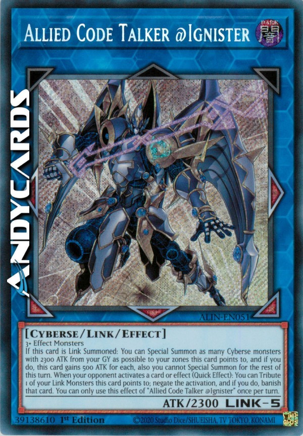 ALLIED CODE TALKER @IGNISTER • Secret • ALIN EN051 • 1Ed • Yugioh! • ANDYCARDS
