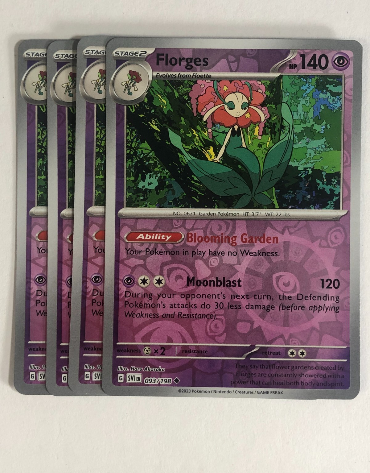 Pokemon TCG Scarlet & Violet 4x Playset Reverse Holographic Florges 093/198 NM