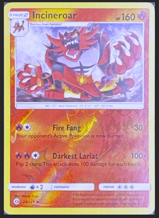 Incineroar – 26/149 – Reverse Holo – Sun & Moon – NM/M