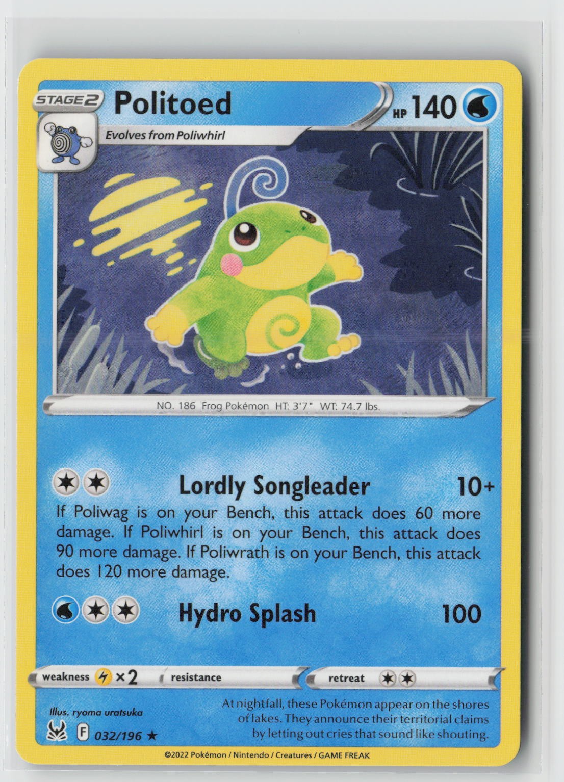 Politoed Rare SWSH11: Lost Origin 032/196 NM