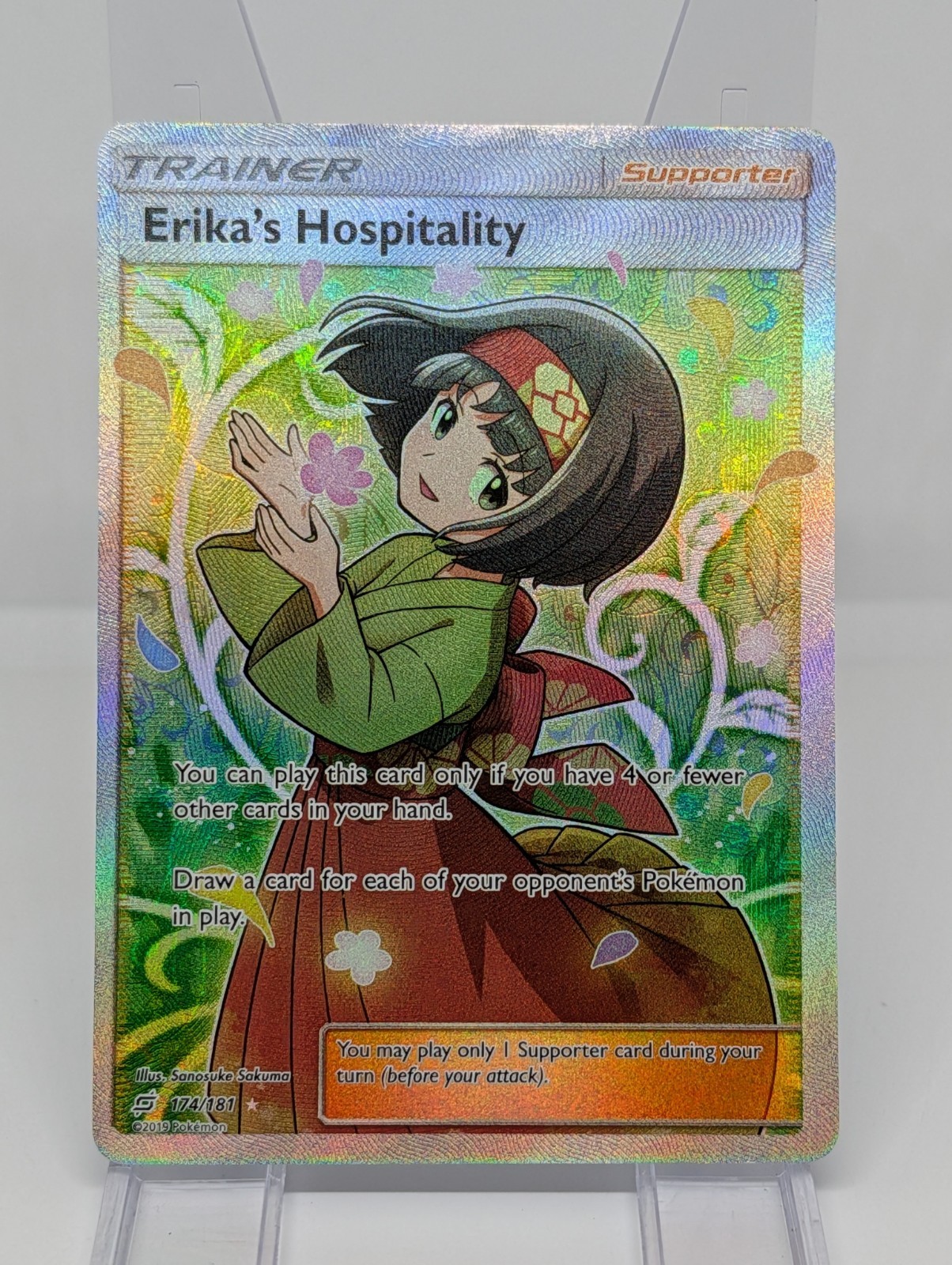 Pokemon SM Team Up #174/181 Erika’s Hospitality Holo Foil Card Full Art NM