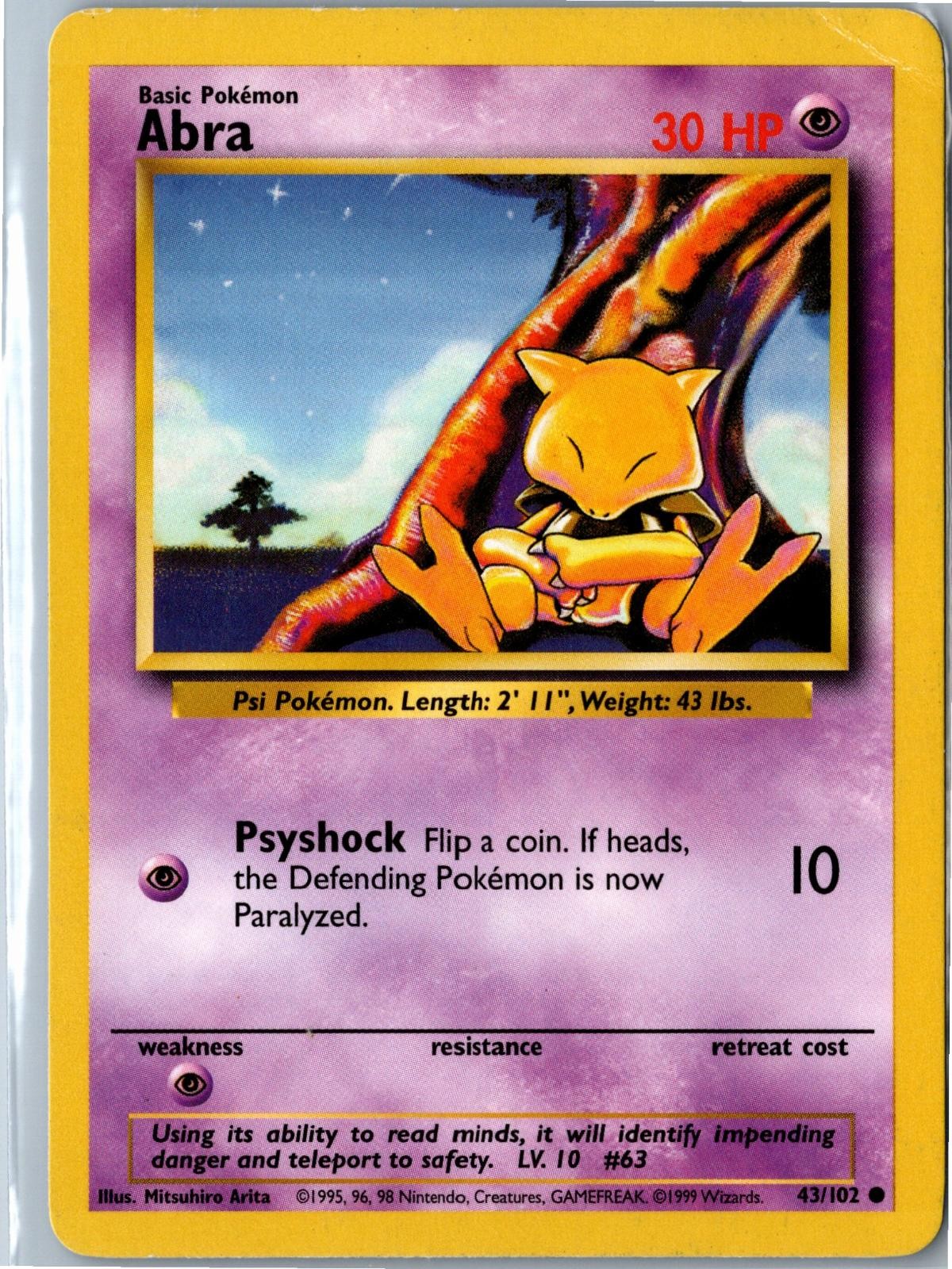 Abra – 43/102 – Base Set Unlimited – Common – Damaged – Vintage WOTC
