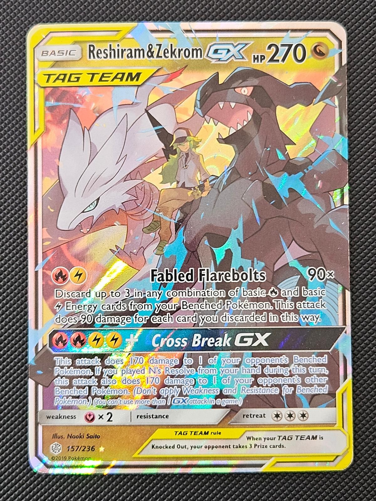 RESHIRAM & ZEKROM GX 157/236 HOLO COSMIC ECLIPSE POKEMON MP 2019