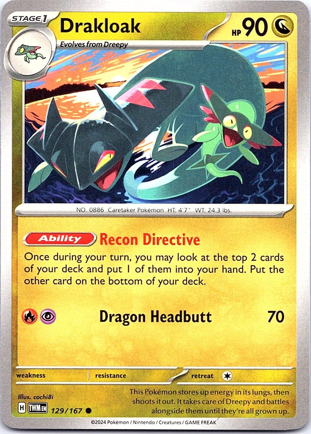 Drakloak 129/167 Common Twilight Masquerade Pokemon Near Mint