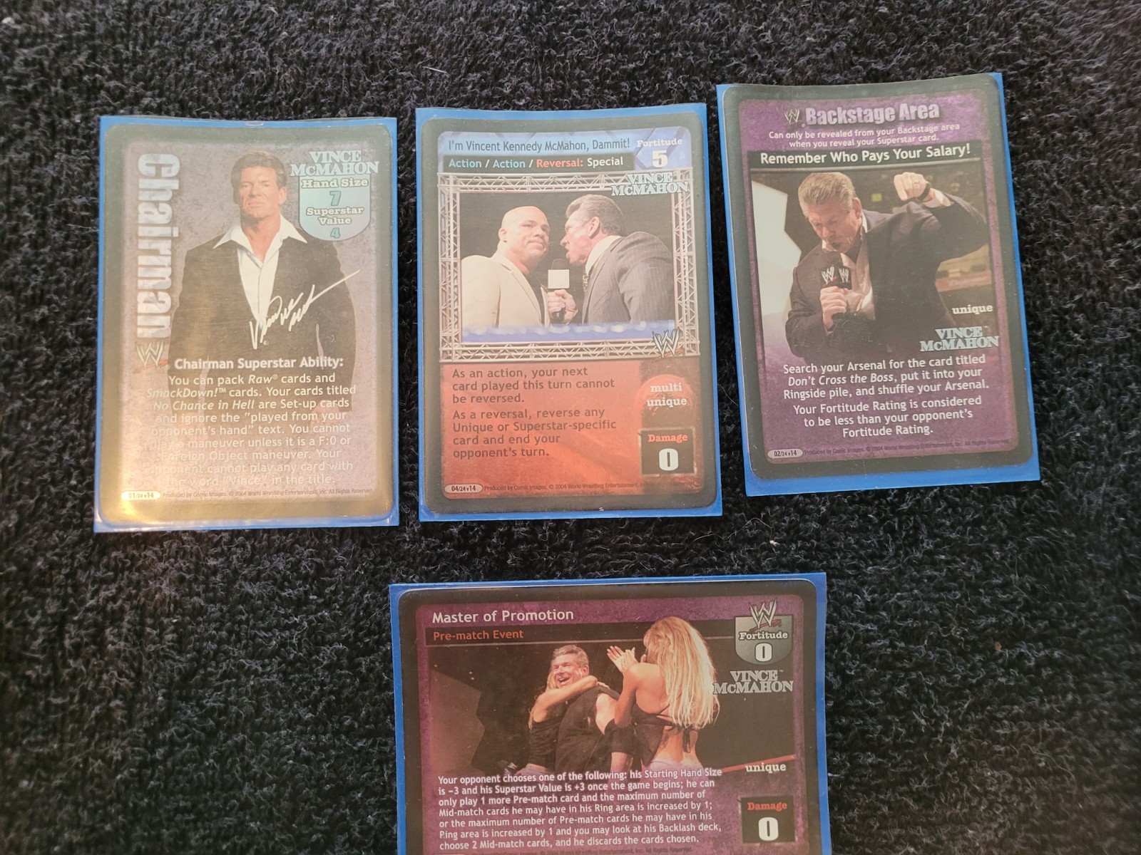 WWE Raw Deal CCG Vince McMahon Superstar 4 Card Foil Set.