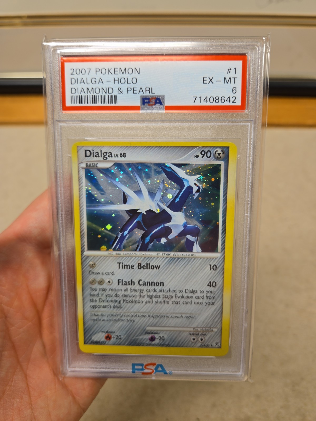 PSA 6 DIALGA #1 Partial SWIRL HOLO 2007 POKEMON DIAMOND & PEARL 1/130 Low Pop