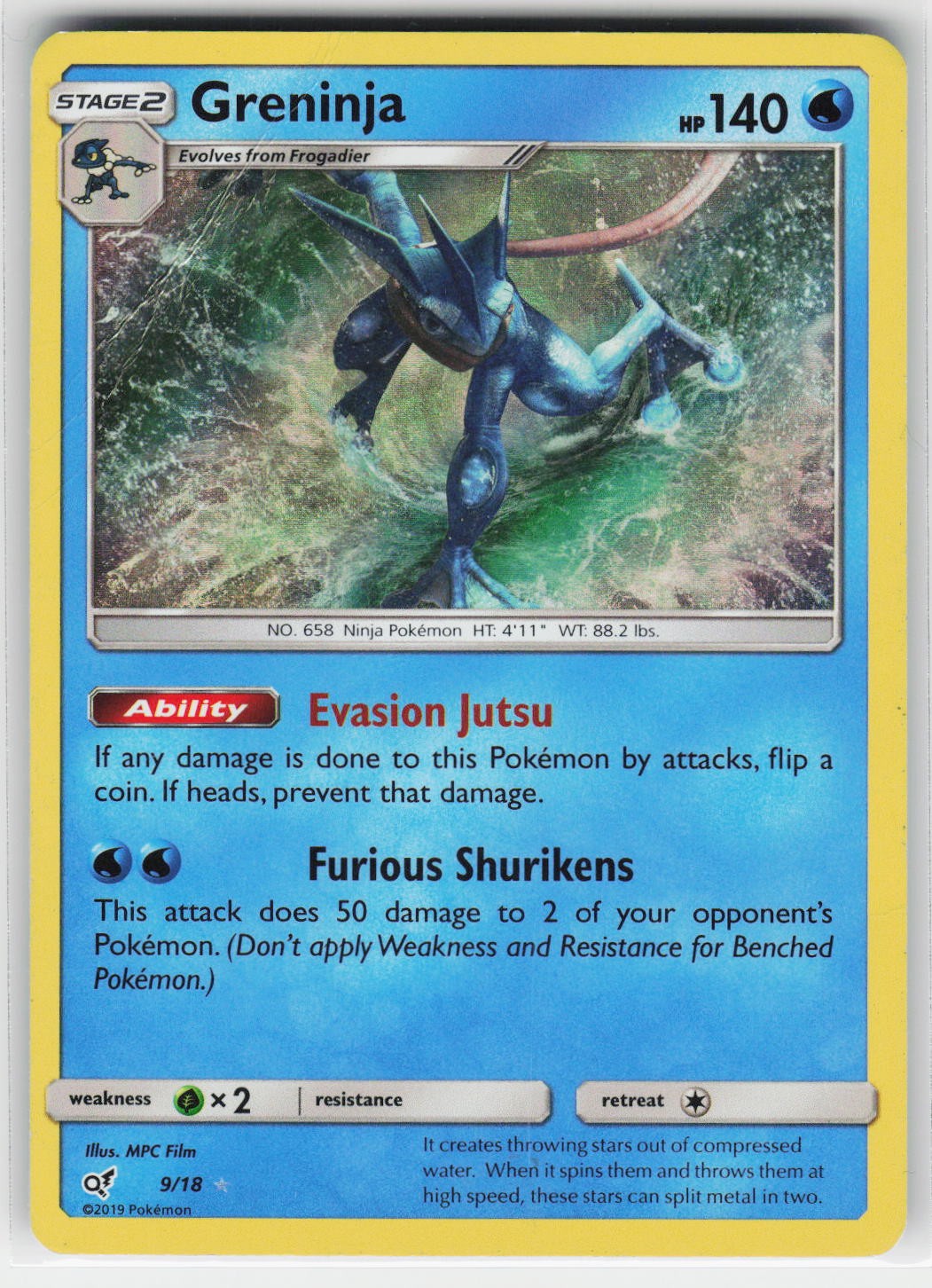 Greninja 9/18 Holo Ultra Rare Detective Pikachu Pokemon Damaged