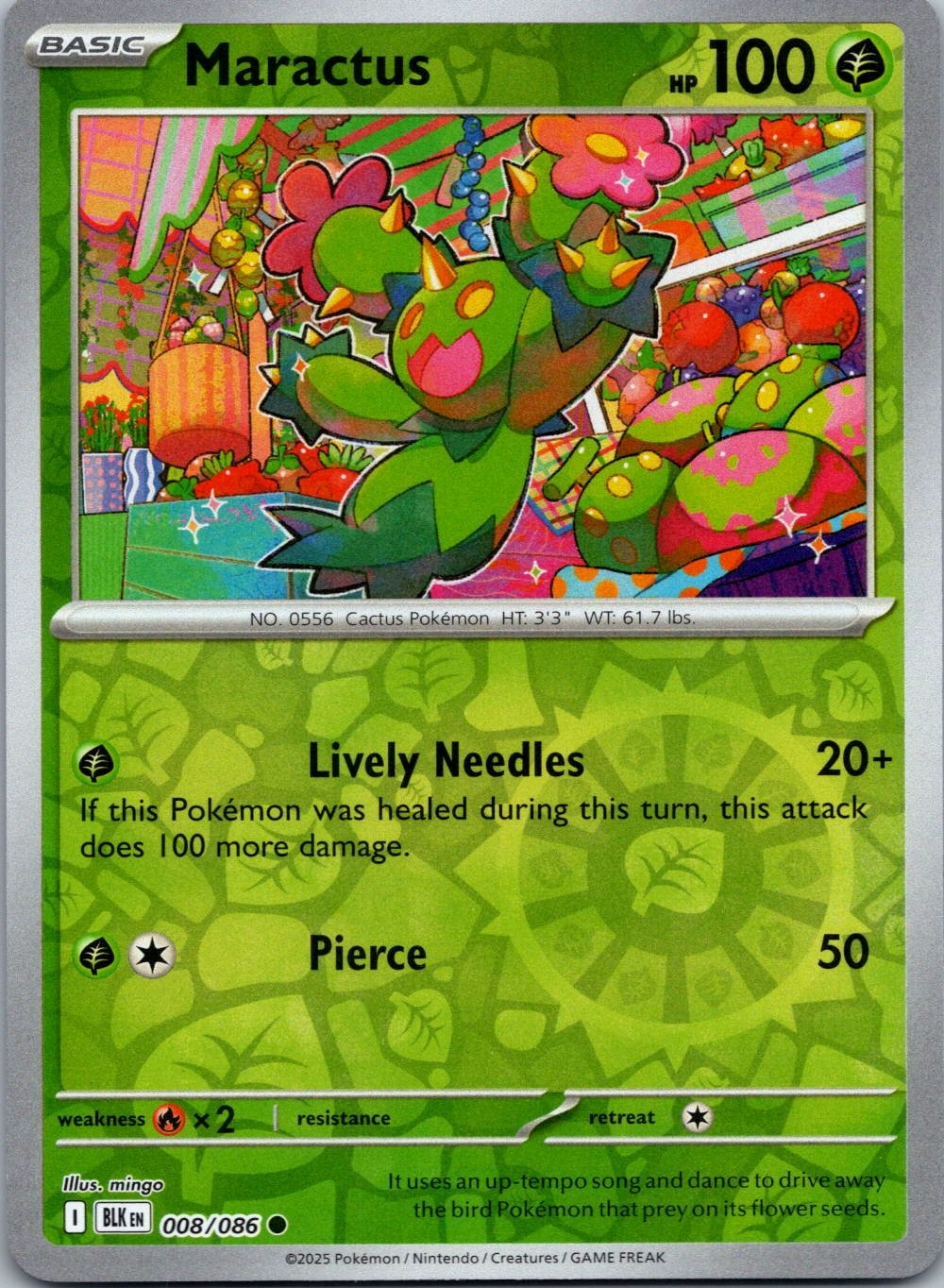 Maractus 008/086 C Black Bolt Pokemon Reverse Holo Near Mint
