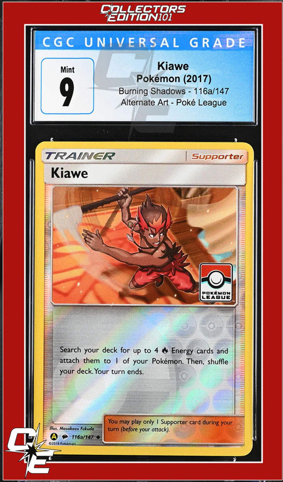 Burning Shadows Kiawe 116a/147 Alternate Art Pokemon League CGC 9