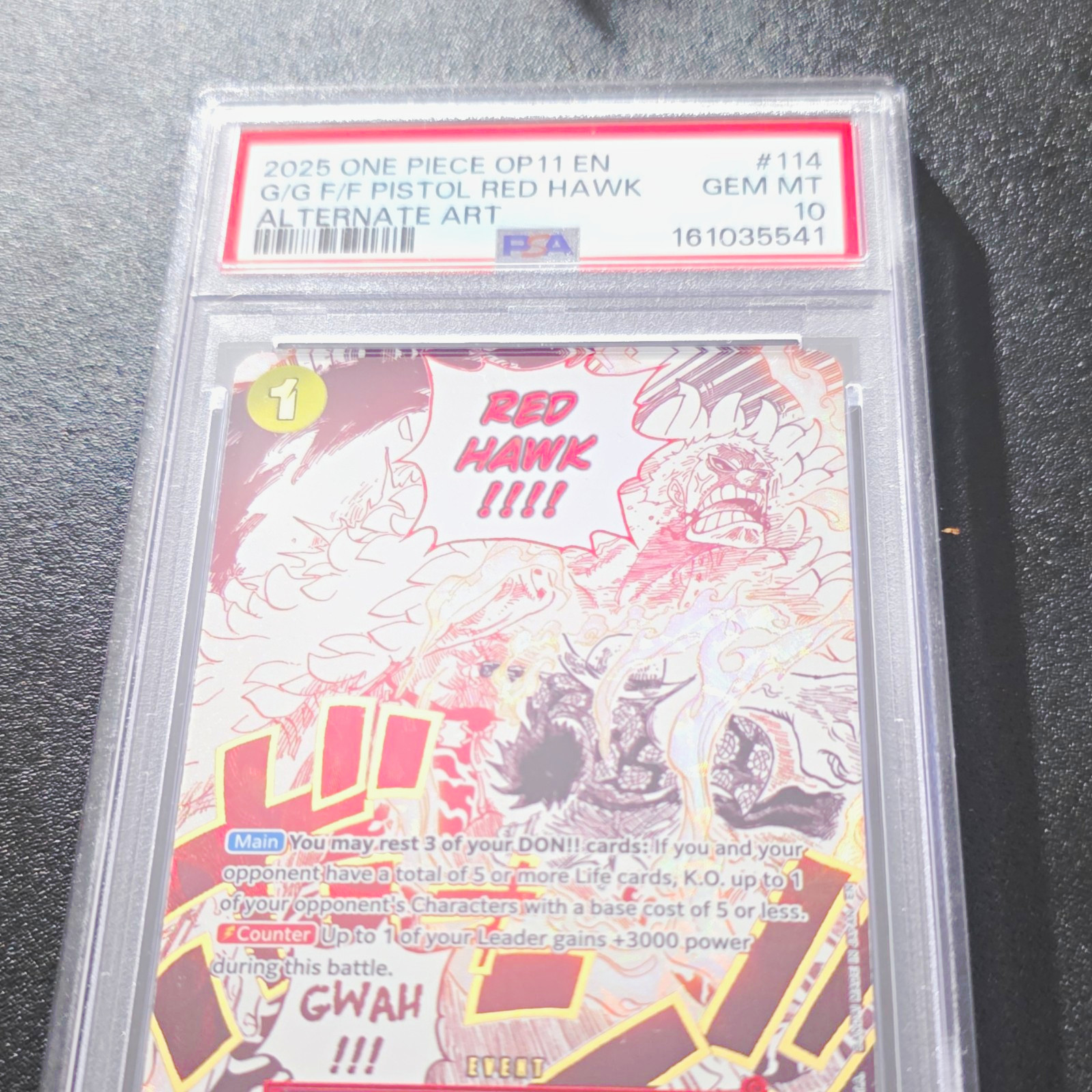 ONE PIECE 2025 OP11-114 Gum-Gum Fire-Fist Pistol Red Hawk Alt Art Foil PSA 10