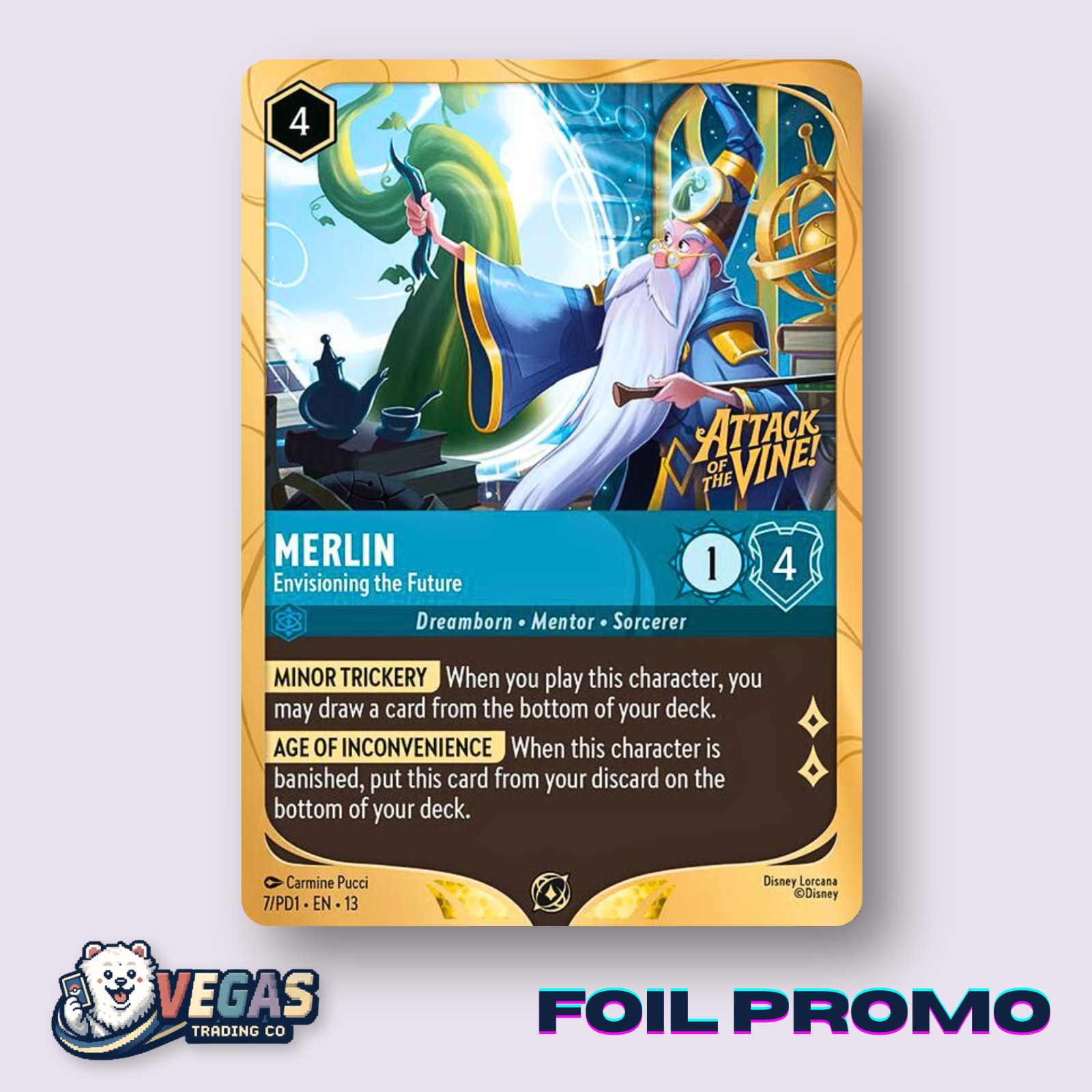 SEALED Merlin Envisioning the Future 7/PD1 Stamped Foil Promo Disney Lorcana