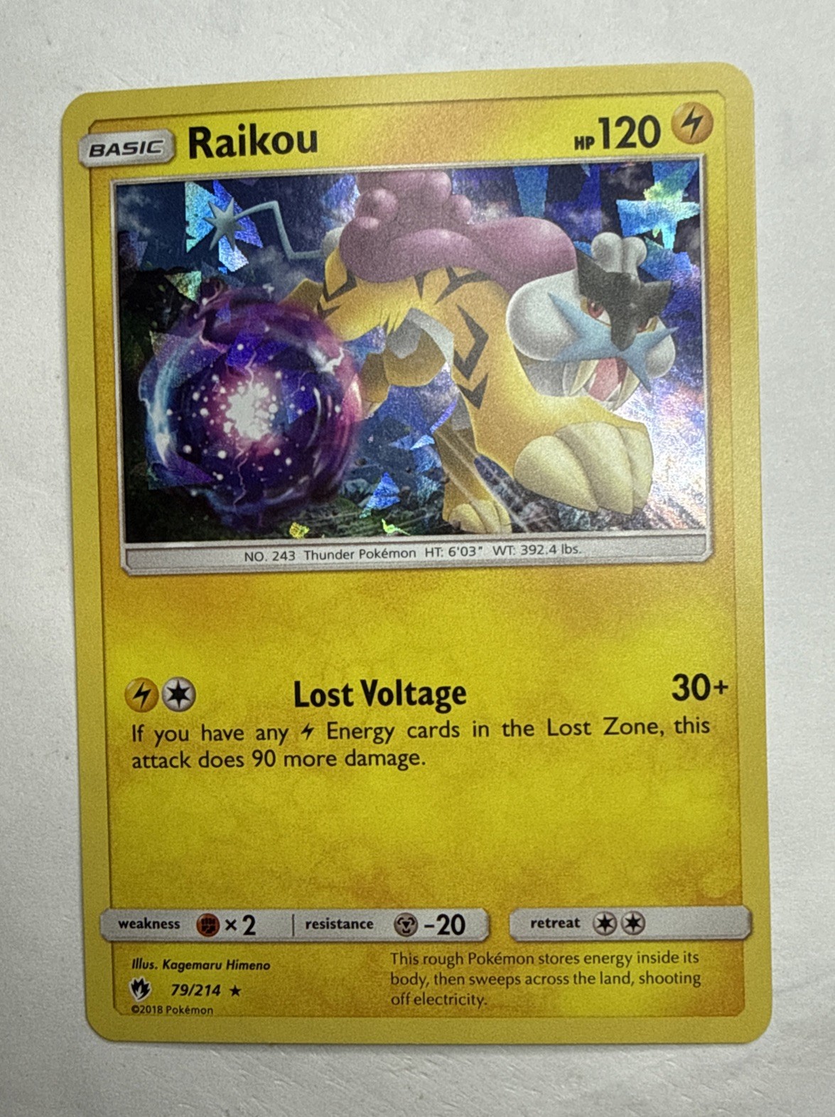 Pokemon Raikou 79/214 Cracked Ice Holo Rare Lost Thunder