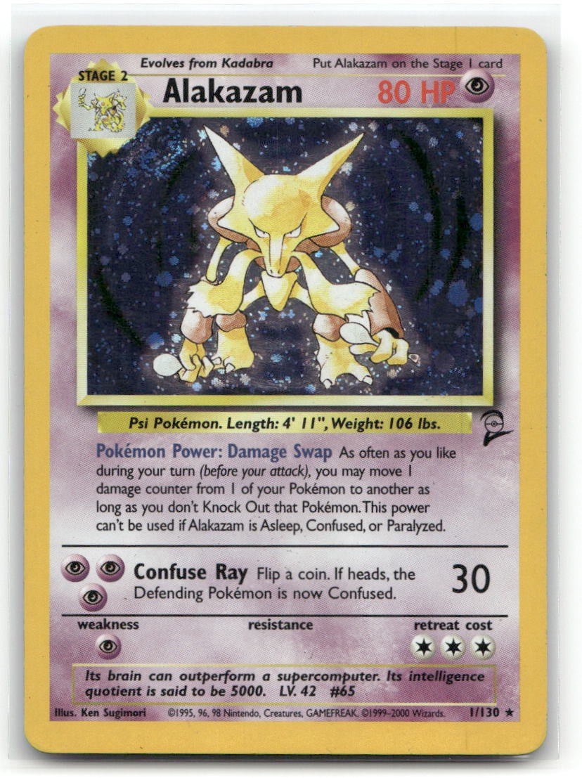 Alakazam 1/130 Holo Base Set 2 MP Pokemon