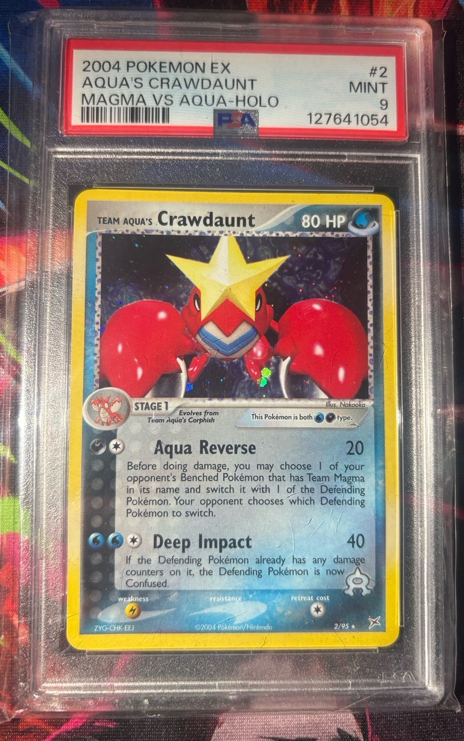 Pokemon Team Aqua’s Crawdaunt 2/95 Ex Team Magma vs Aqua Holo Rare PSA 9