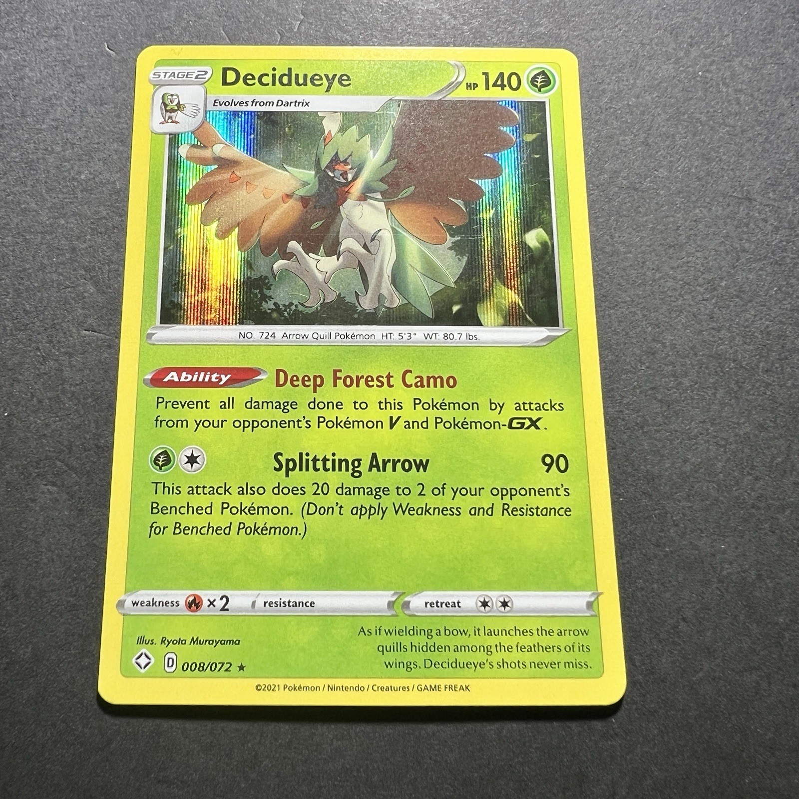 Decidueye 008/072 Shining Fates (SHF) Holo Rare 2021 Pokémon