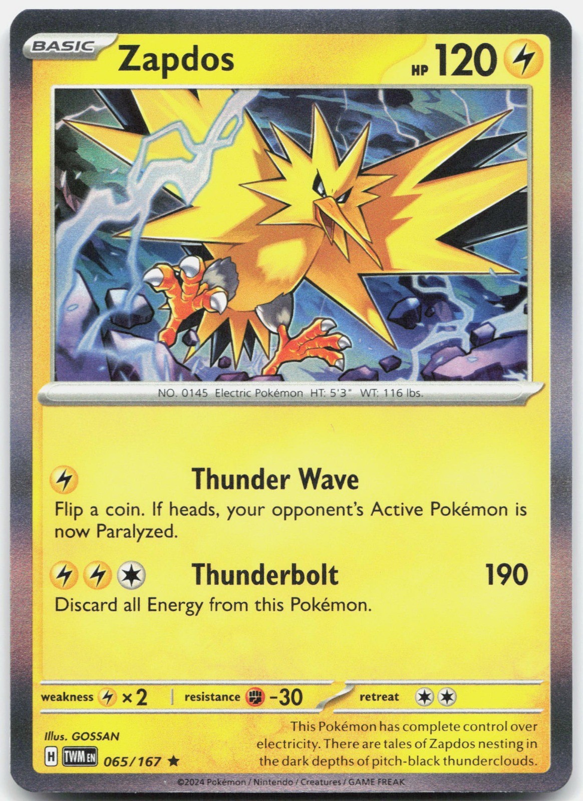 Zapdos Holo SV06: Twilight Masquerade 065/167 NM GOSSAN