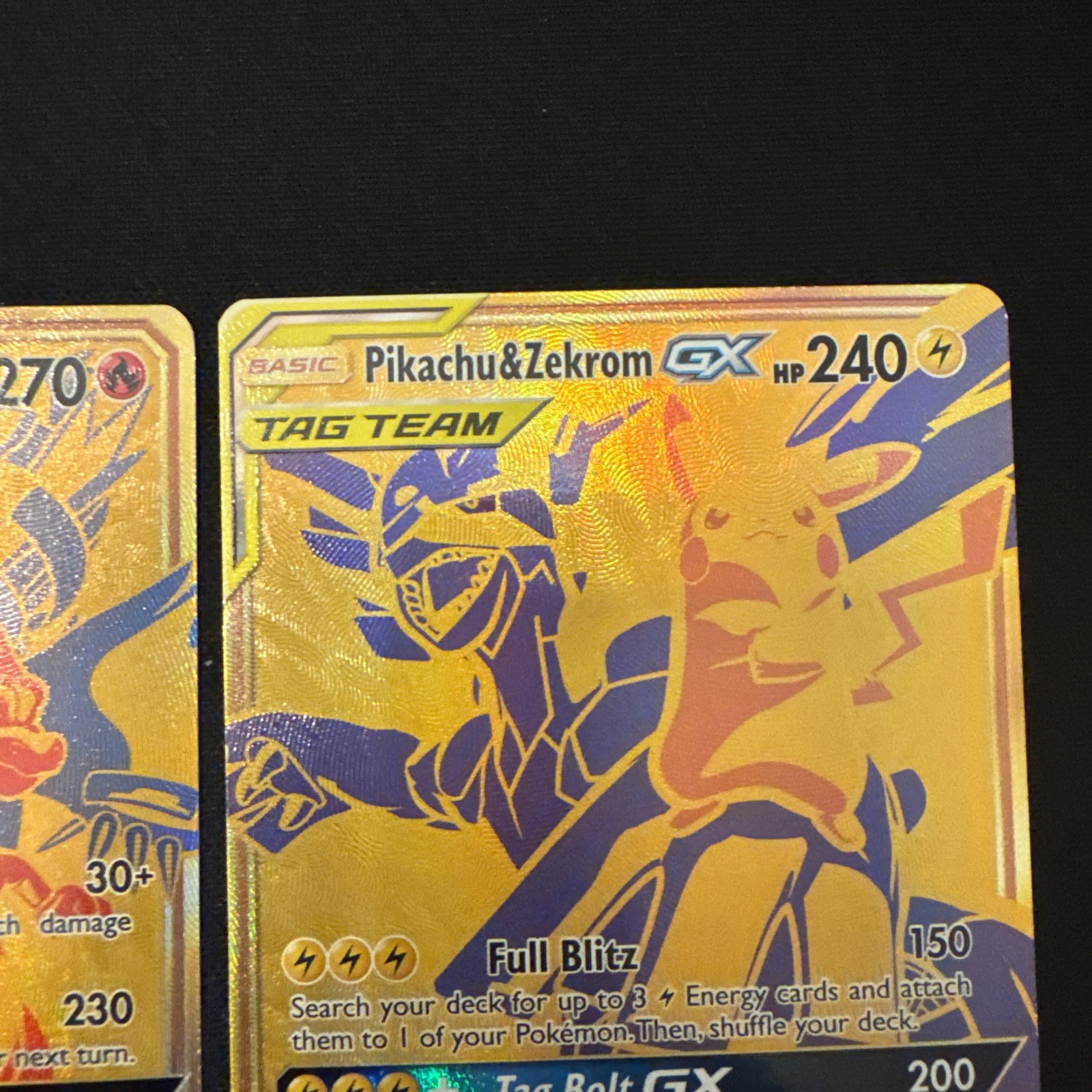 Pokémon TCG Reshiram & Charizard GX SM248, Pikachu & Zekrom GX SM247 Tag Team NM
