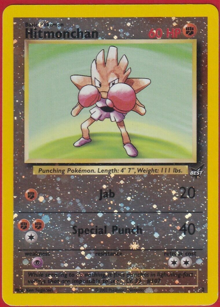 REVERSE HOLO Hitmonchan WOTC Best Promo #2 Pokemon Vintage Holographic Foil – LP