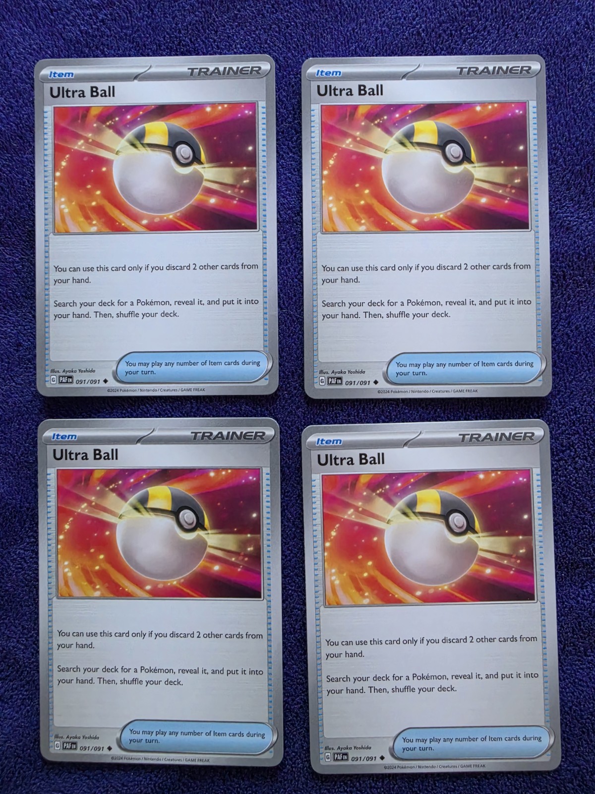 4x Ultra Ball 091/091 Paldean Fates Trainer Playset Pokemon TCG
