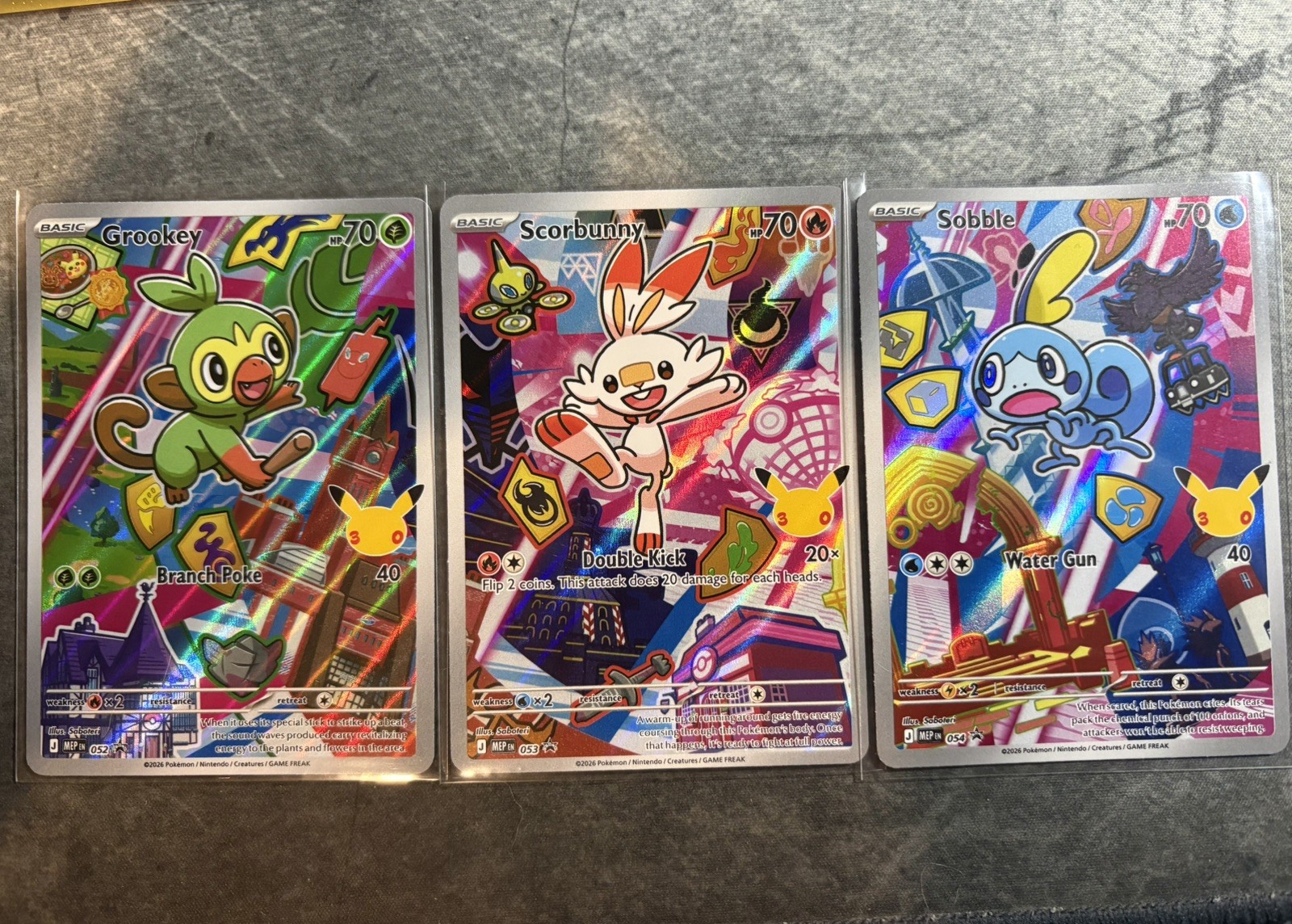 Series 2 First Partner Illustration Galar Grookey 052, Scorbunny 053, Sobble 054