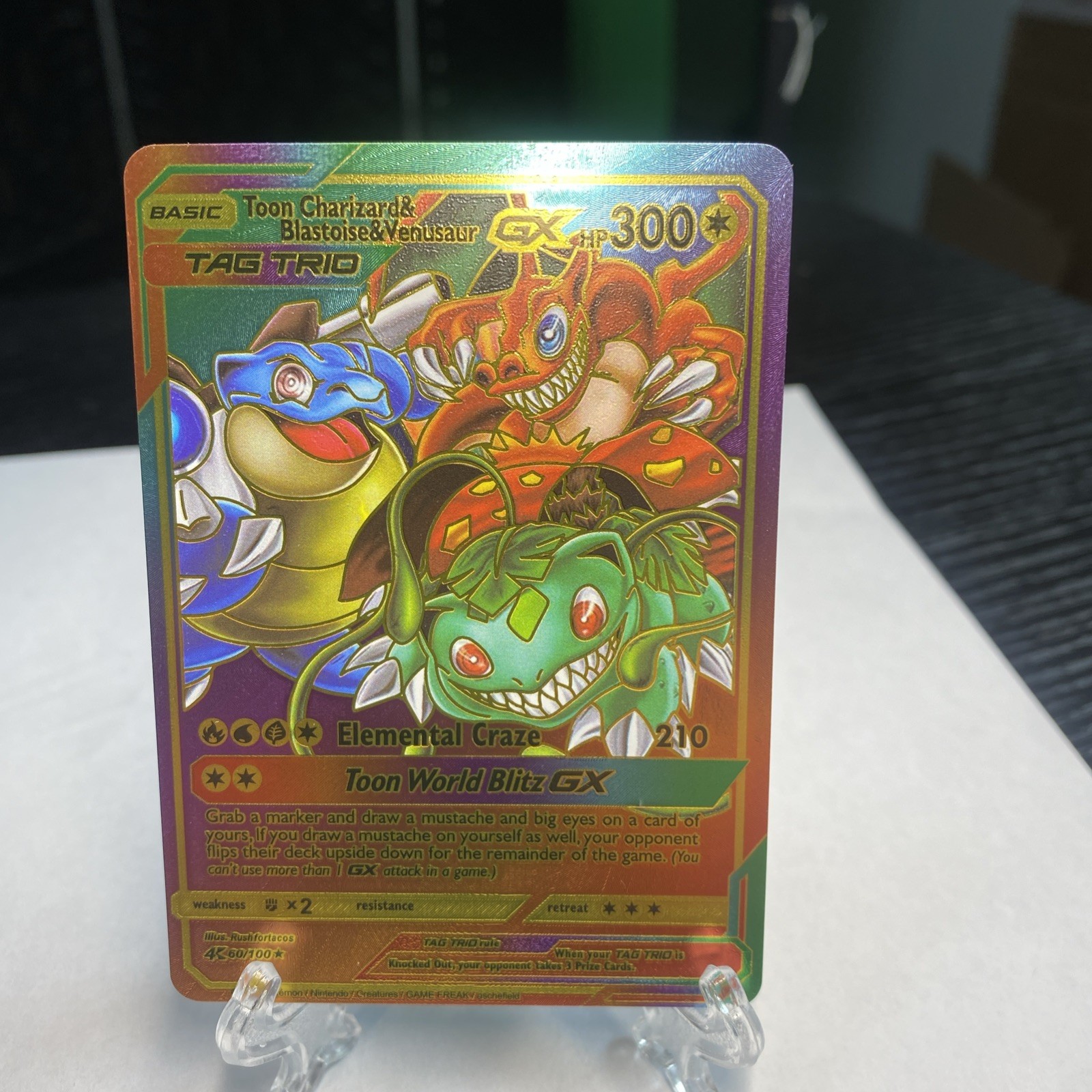 Toon Charizard & Blastoise & Venusaur Gx Hp300 Rainbow Foil Fan Art Card🔥🔥🔥