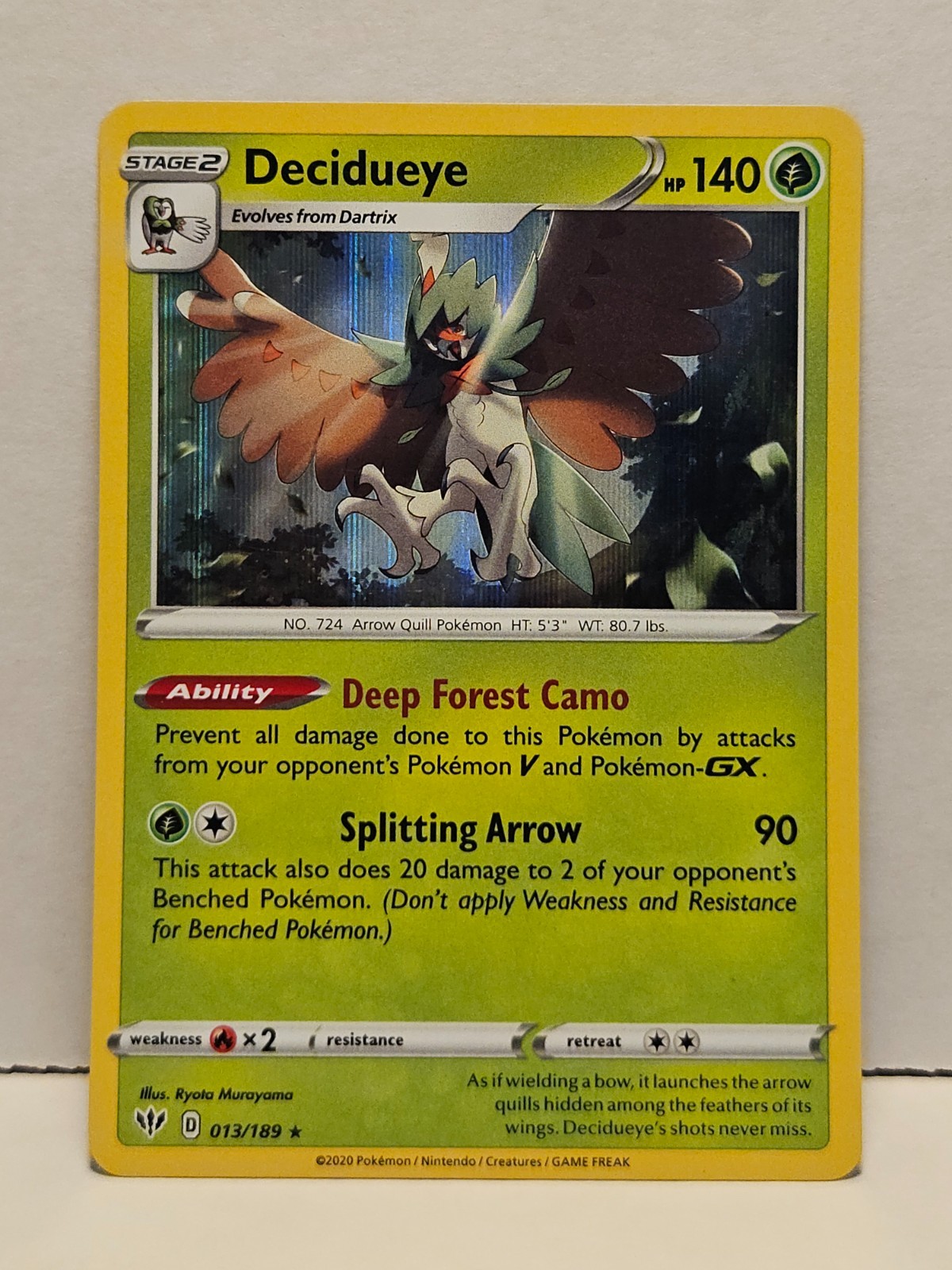 Decidueye 13/189 Holofoil Darkness Ablaze NM