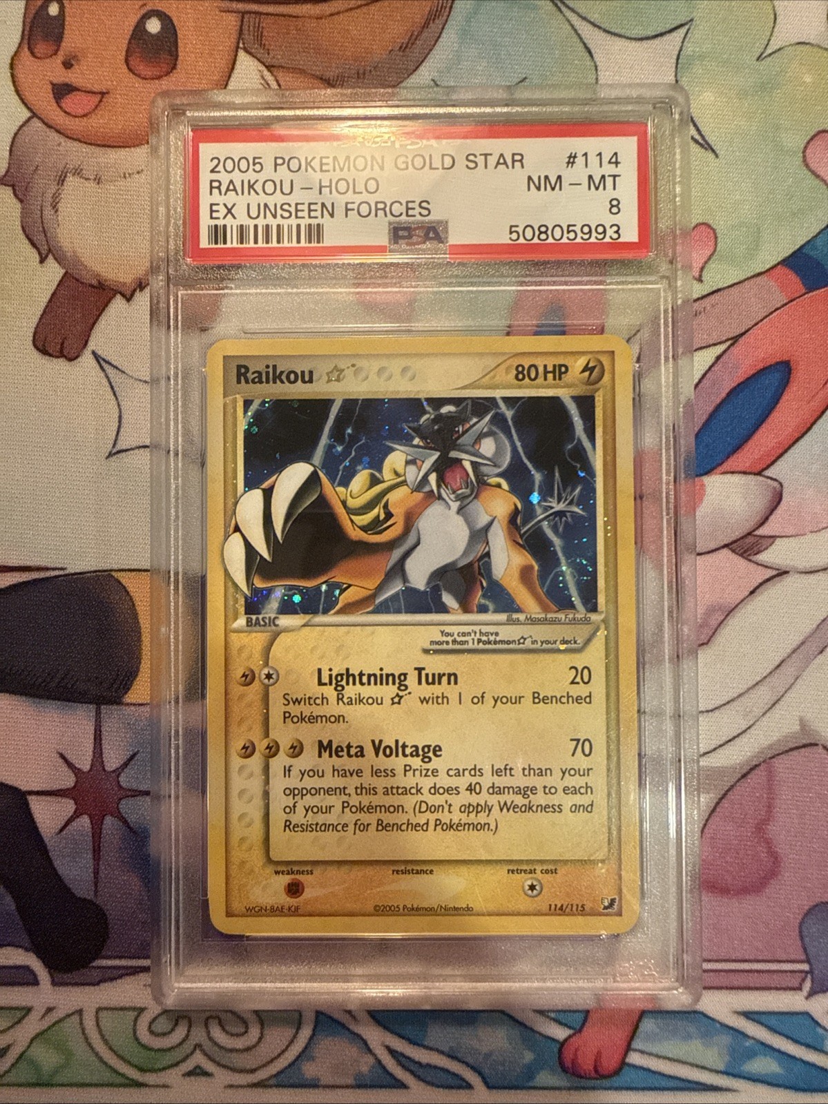 Pokémon TCG Raikou Gold Star 114/115 EX Unseen Forces Holo PSA 8