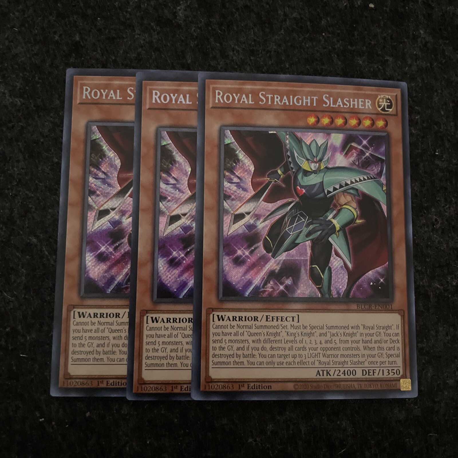 Yugioh! 3x Royal Straight Slasher BLCR-EN001 Secret Rare TCG Yu-gi-Oh! x3 NM