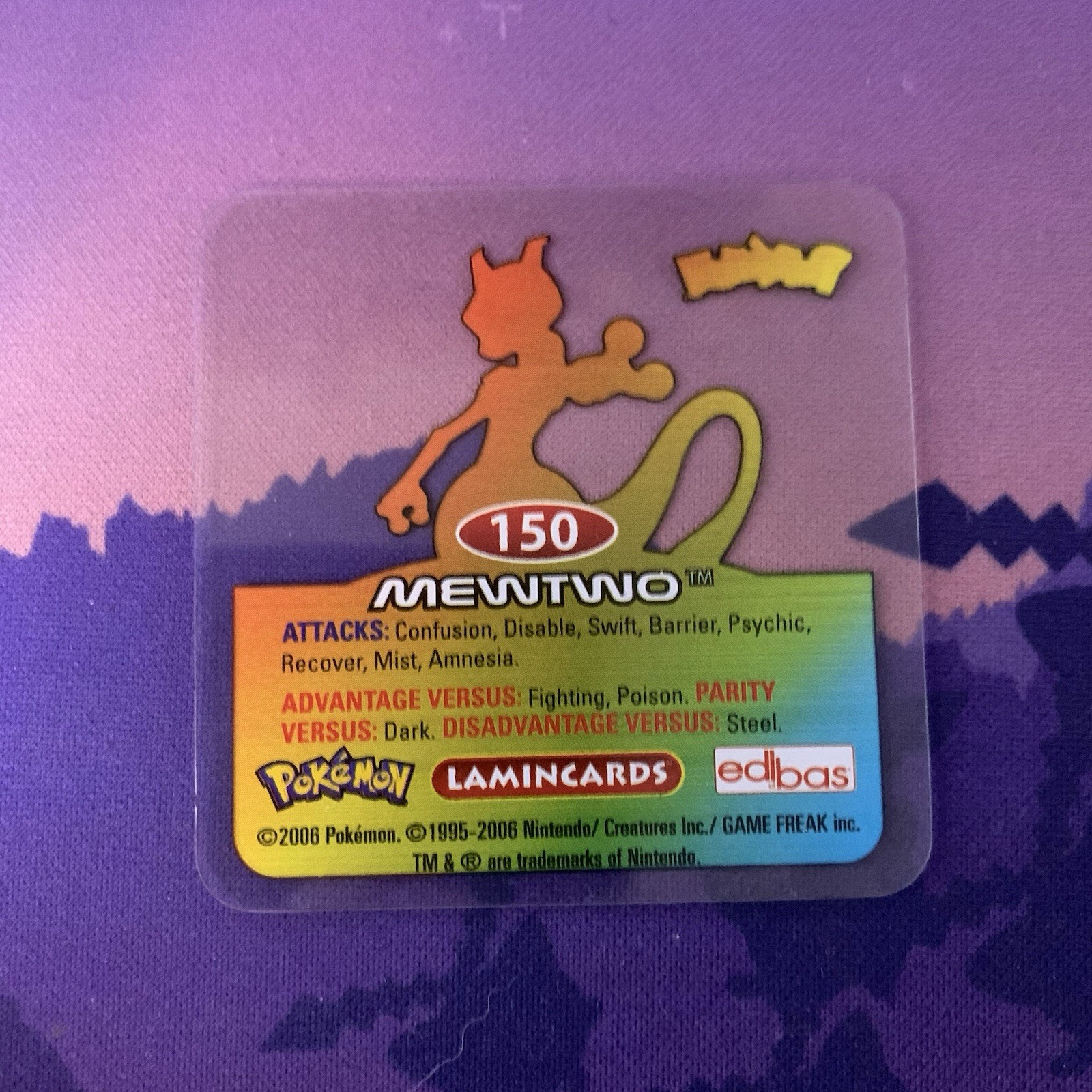 Pokemon Edibas Laminacards Mewtwo 150 Clear Plastic 2006 English Vintage Card