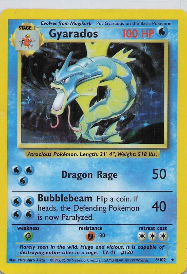 Pokémon Gyarados 006/102 Rare Base Set Holo Card 1999