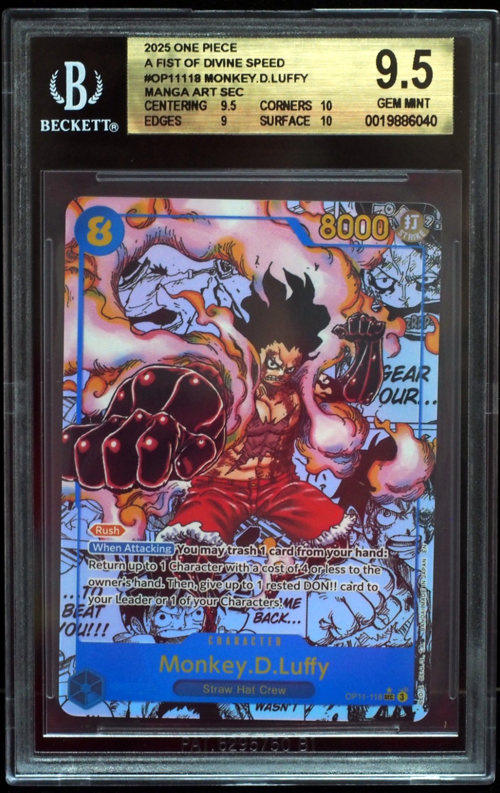 Monkey D Luffy OP11-119 Manga Alt Art Card One Piece BGS 9.5 Gem Mint