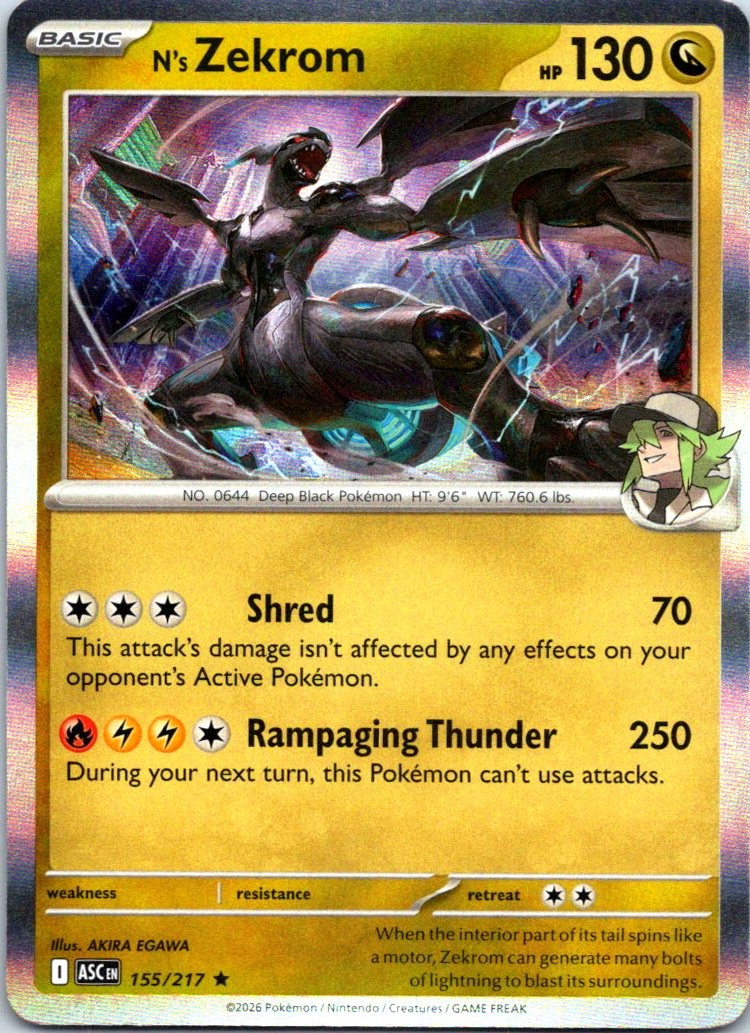 N’s Zekrom 155/217 Holo ME: Ascended Heroes NM Pokemon