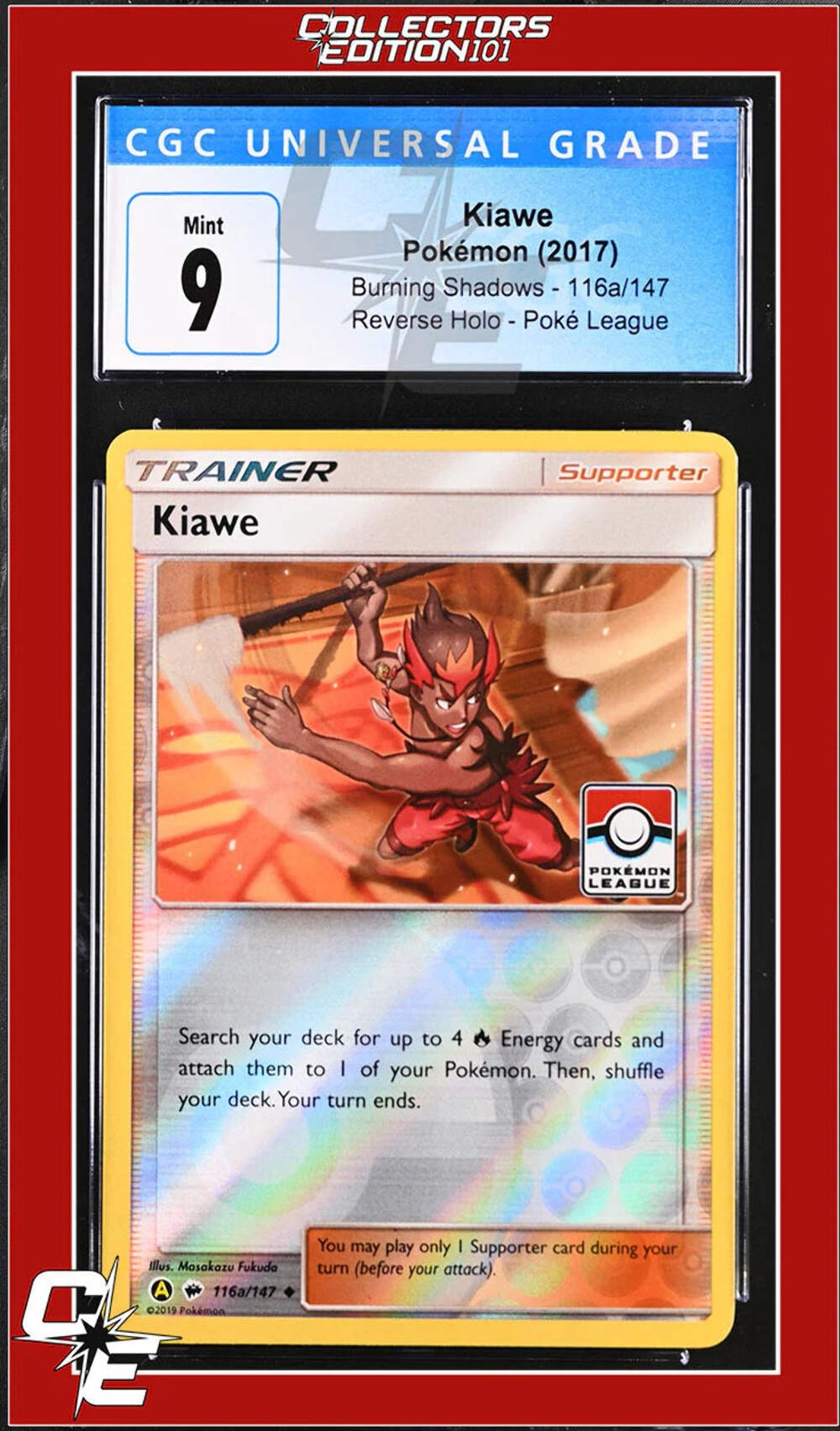 Burning Shadows Kiawe 116a/147 Alternate Art Pokemon League CGC 9