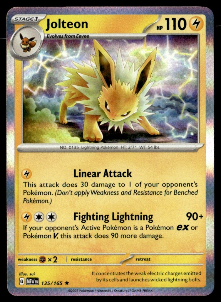 Jolteon Rare Holo SV: Scarlet & Violet 151 135/165 NM Pokémon TCG
