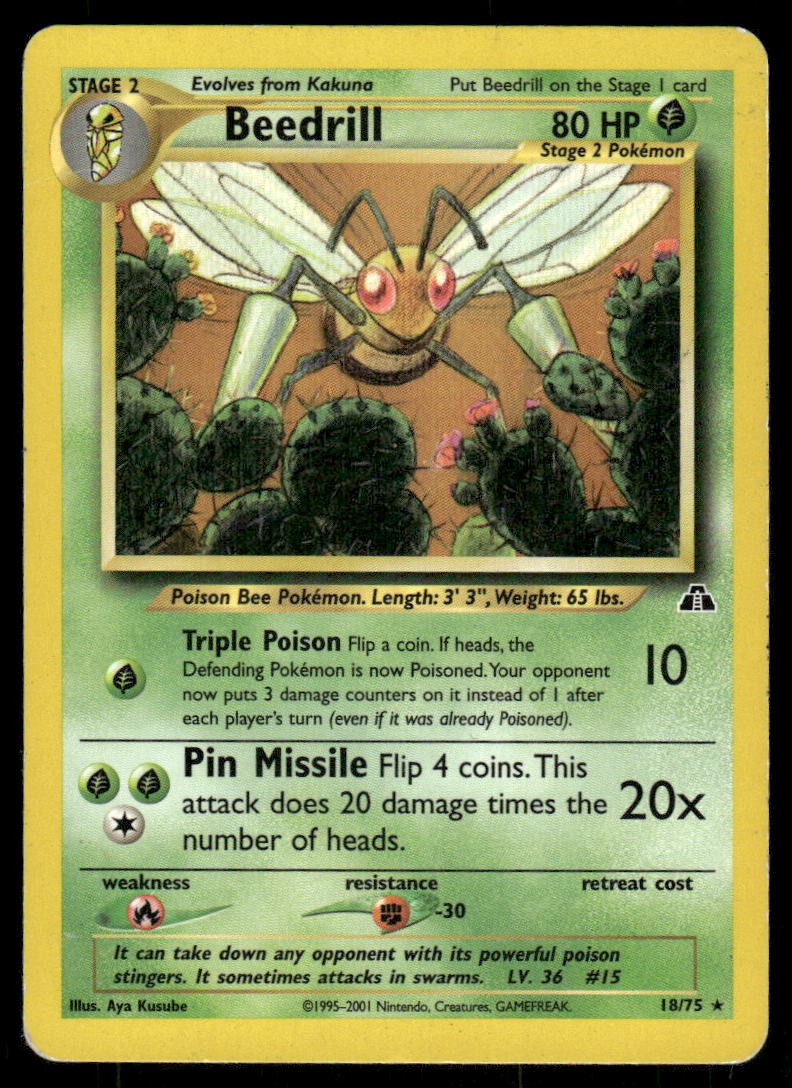 2001 Pokemon Beedrill Rare Neo Discovery 18/75 Unlimited DMG