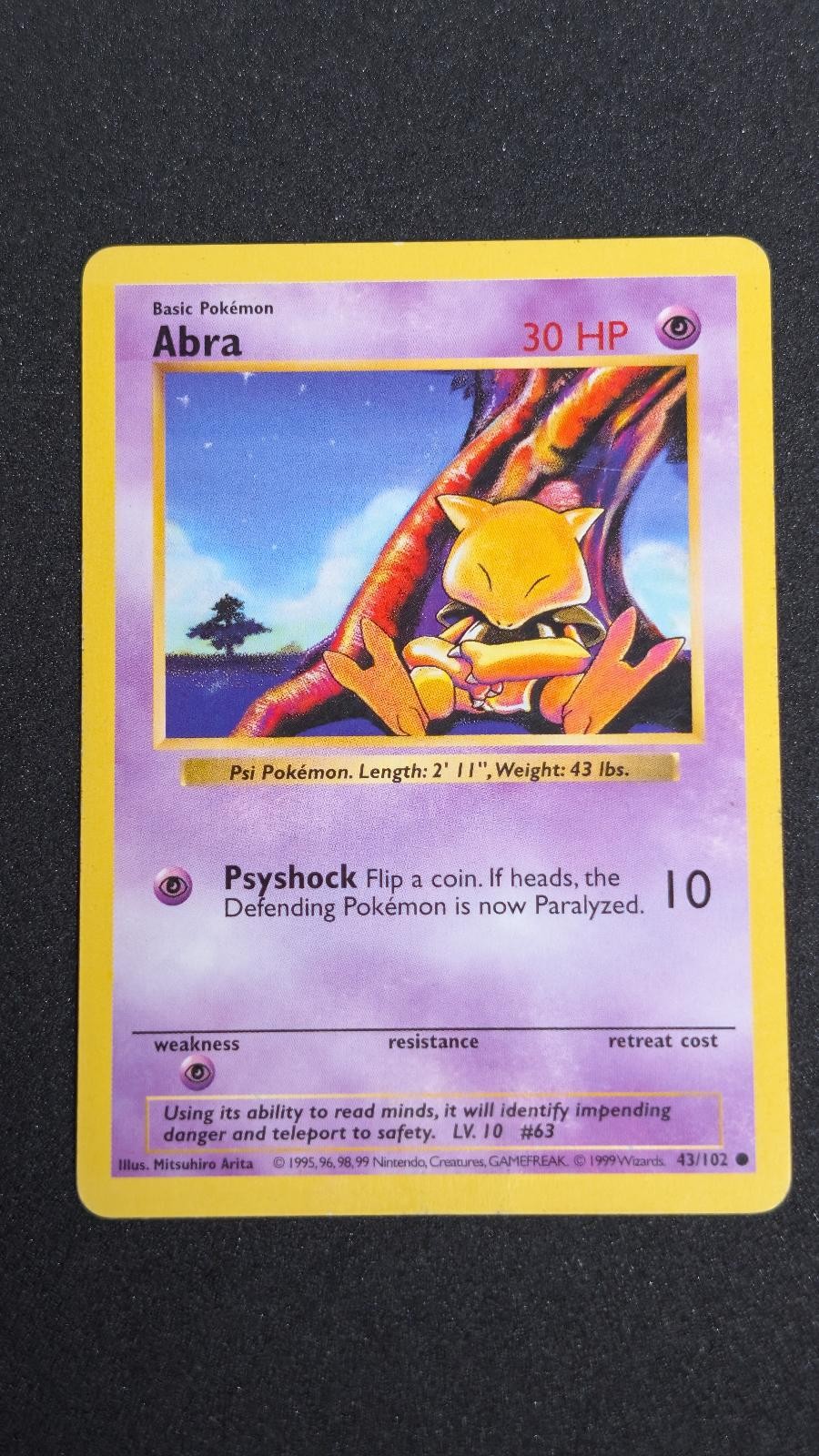 Abra 43/102 Common Base Set Shadowless Pokemon Unlimited Damaged